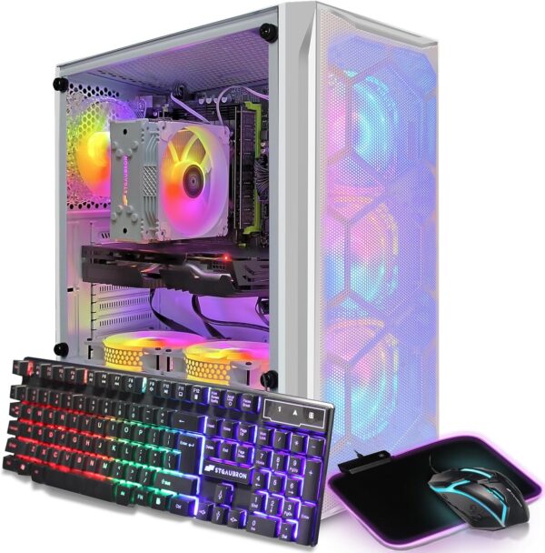 STGAubron Gaming Desktop, Radeon RX 590 8G GDDR5, Intel Xeon E5 2.5G up to 3.3G, 32G Memory, 1T SSD, 600M WiFi, BT 5.0, RGB Fan x 6, RGB Mouse Pad, Windows 10 Home, White