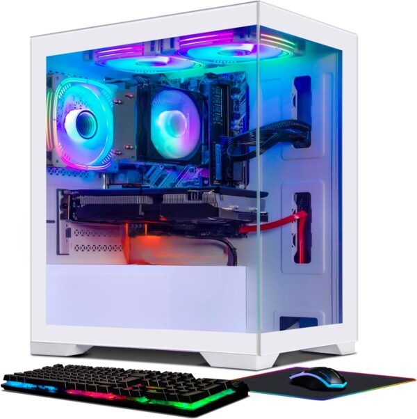 STGAubron Gaming Desktop, Radeon RX 470 8G, Intel Quad Core i7 up to 3.9G, 16G RAM, 512G SSD, 600M WiFi, BT 5.0, RGB Fan x 3, RGB Mouse Pad, Windows 10 Home, White, for Gamer, Streaming